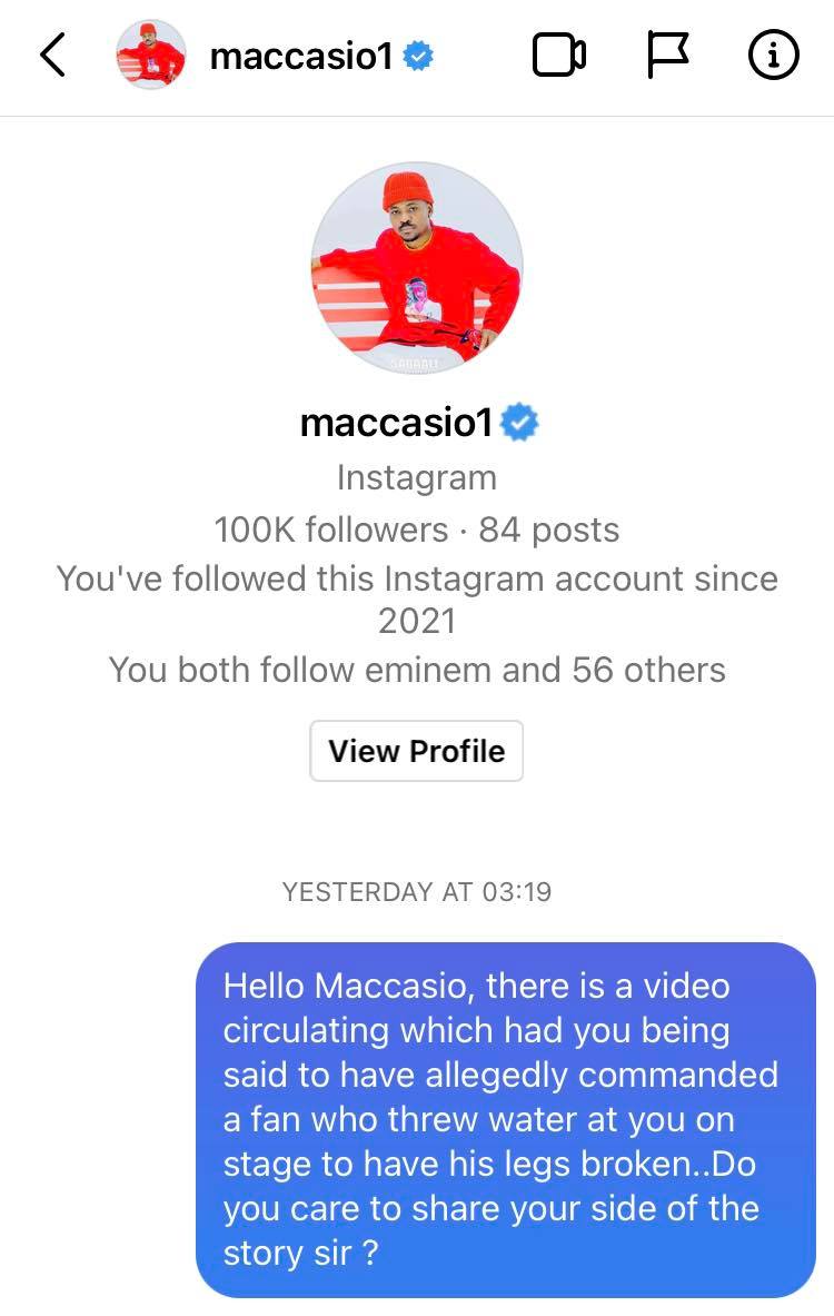 Macassio Allegedly Orders A Fan To Be Beaten After He Threw Water At Him On Stage; Fan's Leg Broken & In Critical Condition