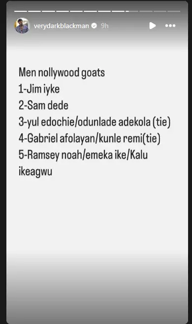 “Jim Iyke Had No Equal, How?” VeryDarkman Releases List Of His Top 5 Nollywood GOATS