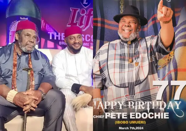 “The Most Handsome 77-Year-Old Man” – Yul Edochie Pens Sweet Note To Celebrate Dad, Pete Edochie On Birthday